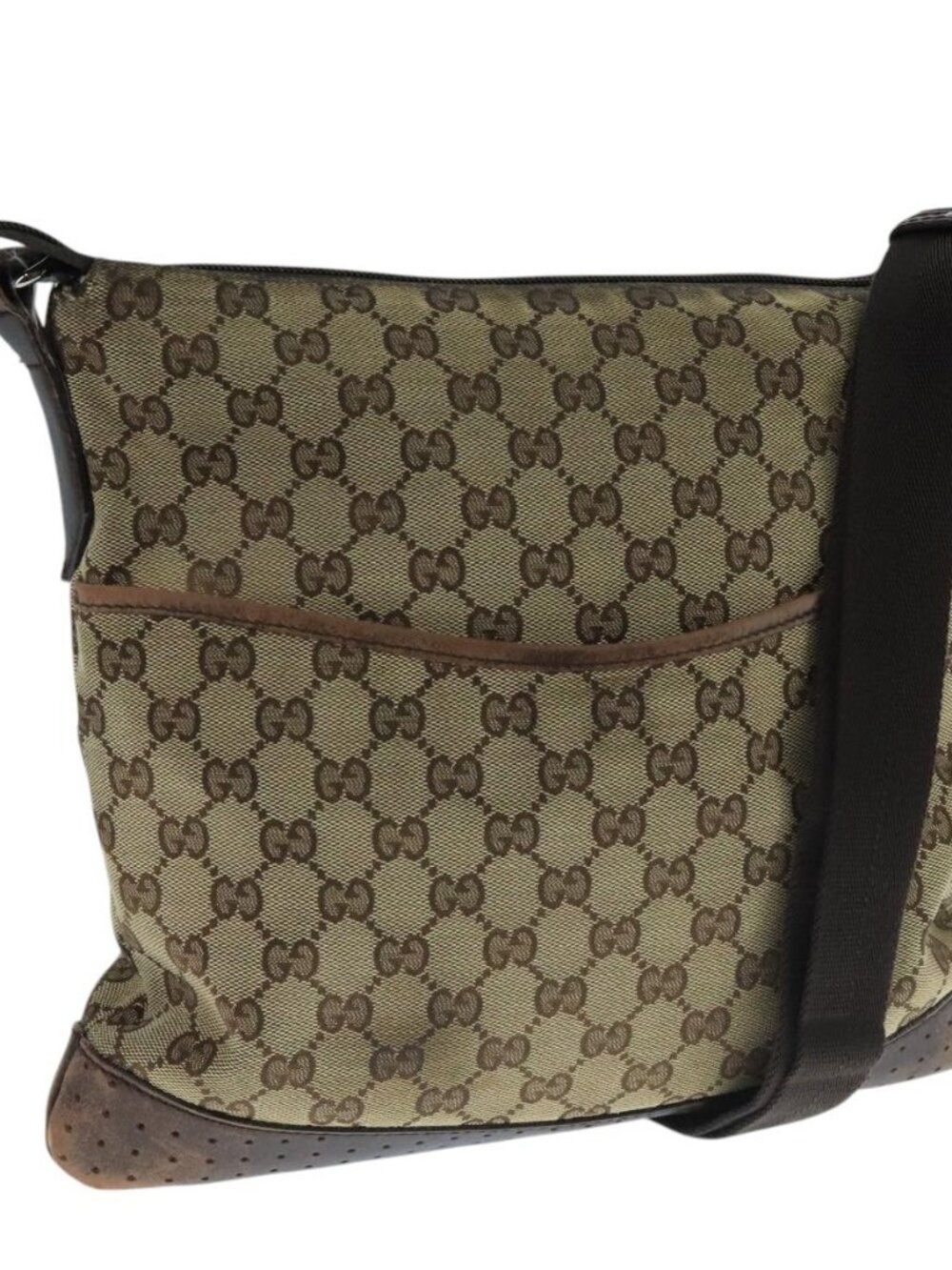 GUCCI GG Canvas Shoulder Bag Beige Silver 145857 Auth bs21051